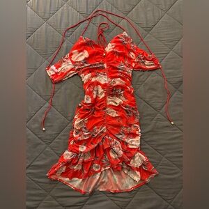 Fashion Nova Red Floral High Low Dress